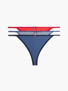 3-Pack Global Stripe Bow Tanga Thongs — White 1