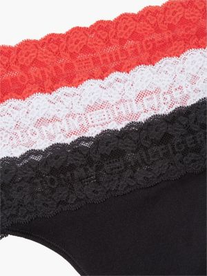 weiß 3er-pack pointelle-tanga-strings mit logo-spitze für damen - tommy hilfiger