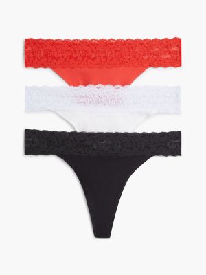 white 3-pack logo lace pointelle tanga thongs for women tommy hilfiger