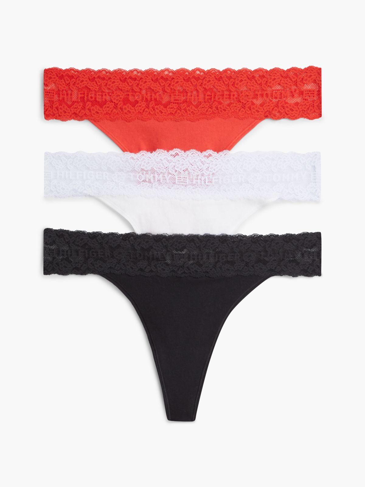 3-Pack Logo Lace Pointelle Tanga Thongs — White