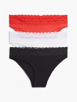white 3er-pack pointelle-slips mit logo-spitzenbesatz für damen - tommy hilfiger