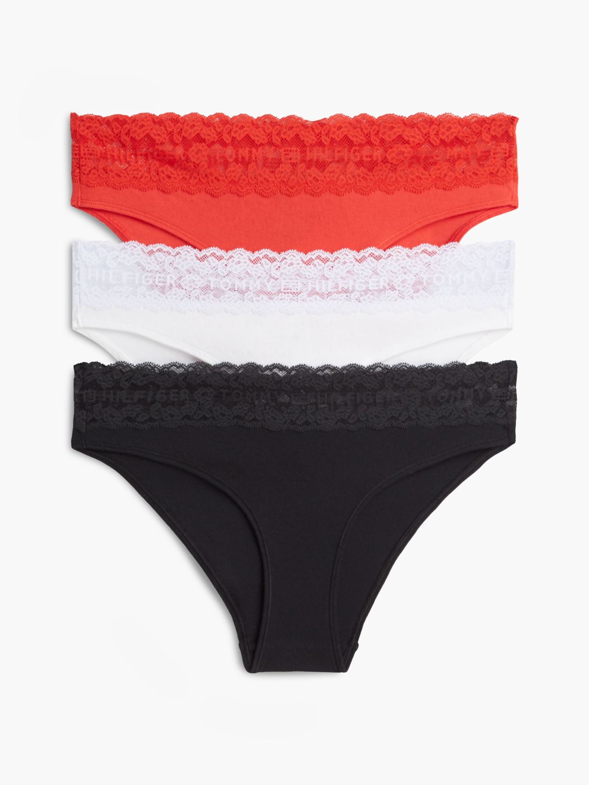 3-Pack Logo Lace Trim Pointelle Briefs — White