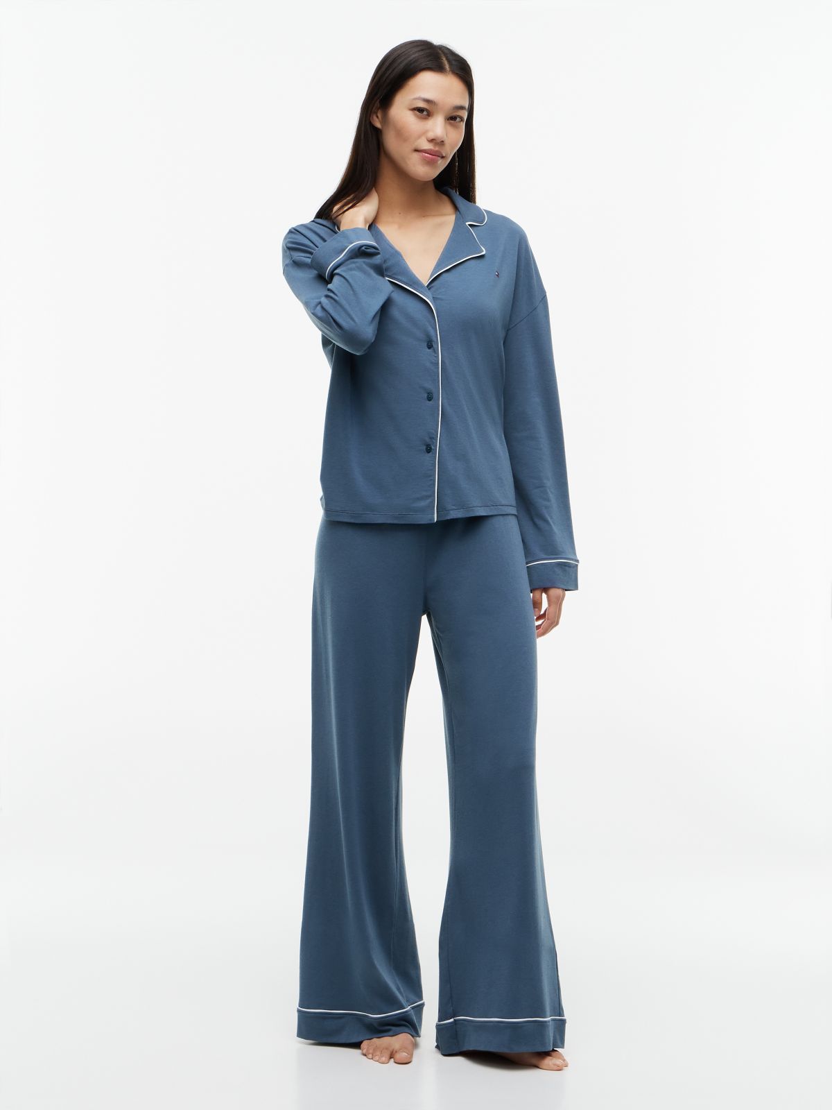 Essential Piping Relaxed Pyjama Set — Blue