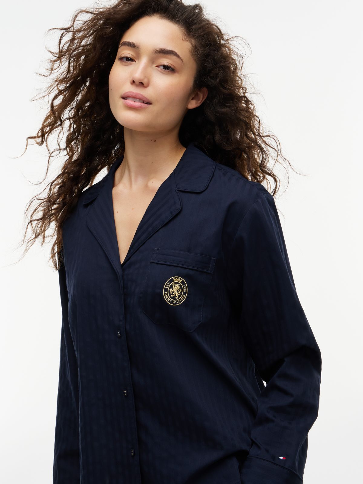 Crest Woven Dobby Long Sleeve Pyjama Set — Red