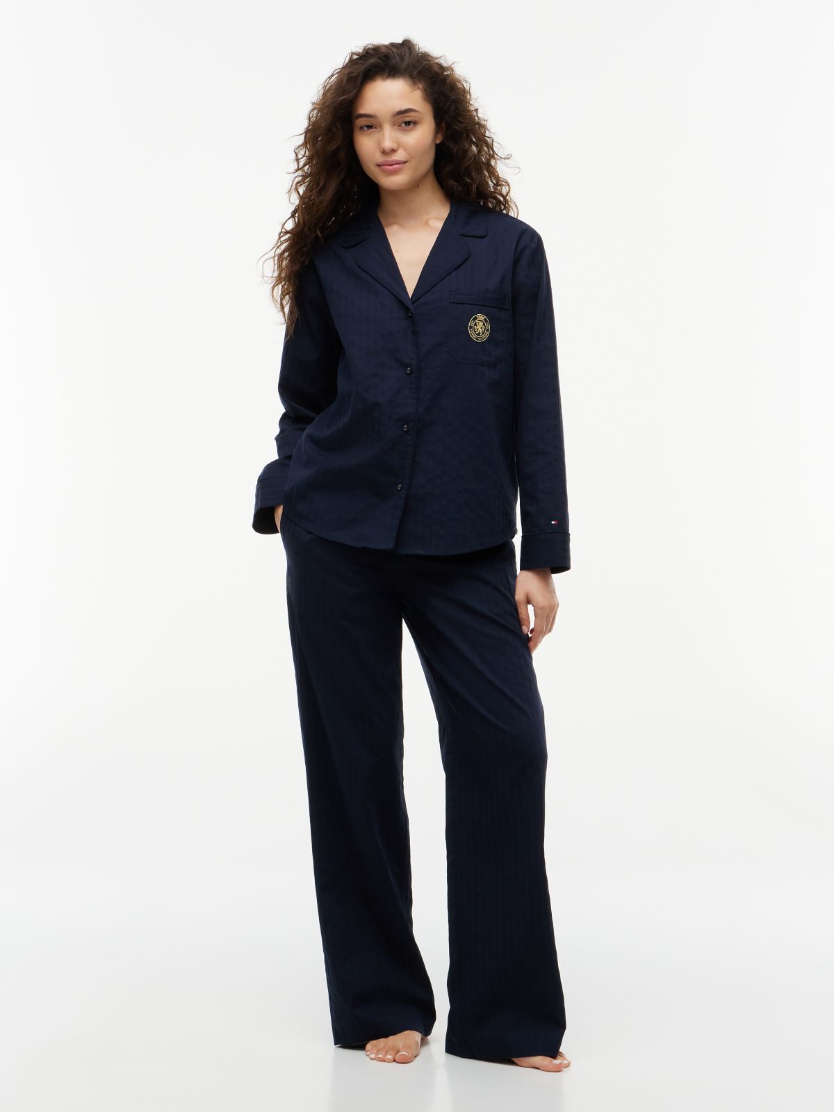 Crest Woven Dobby Long Sleeve Pyjama Set — Red
