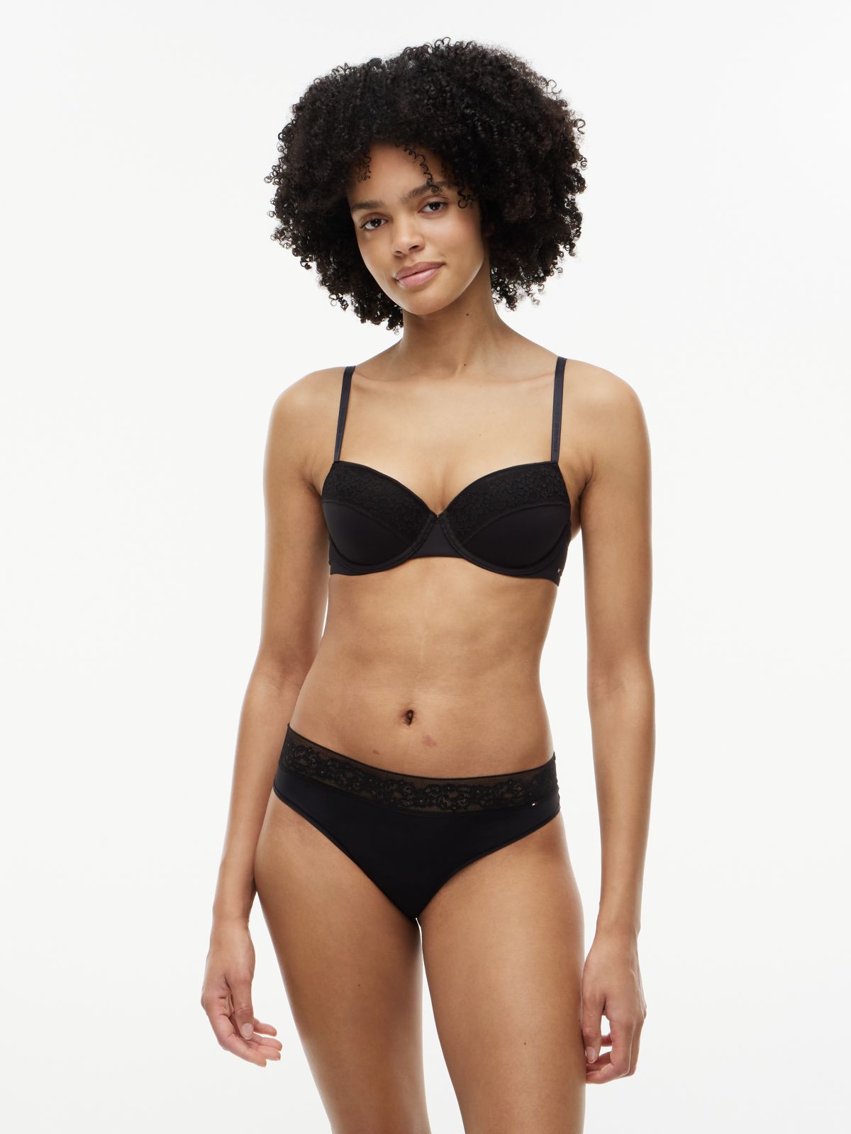 Floral Lace Demi Bra — Black