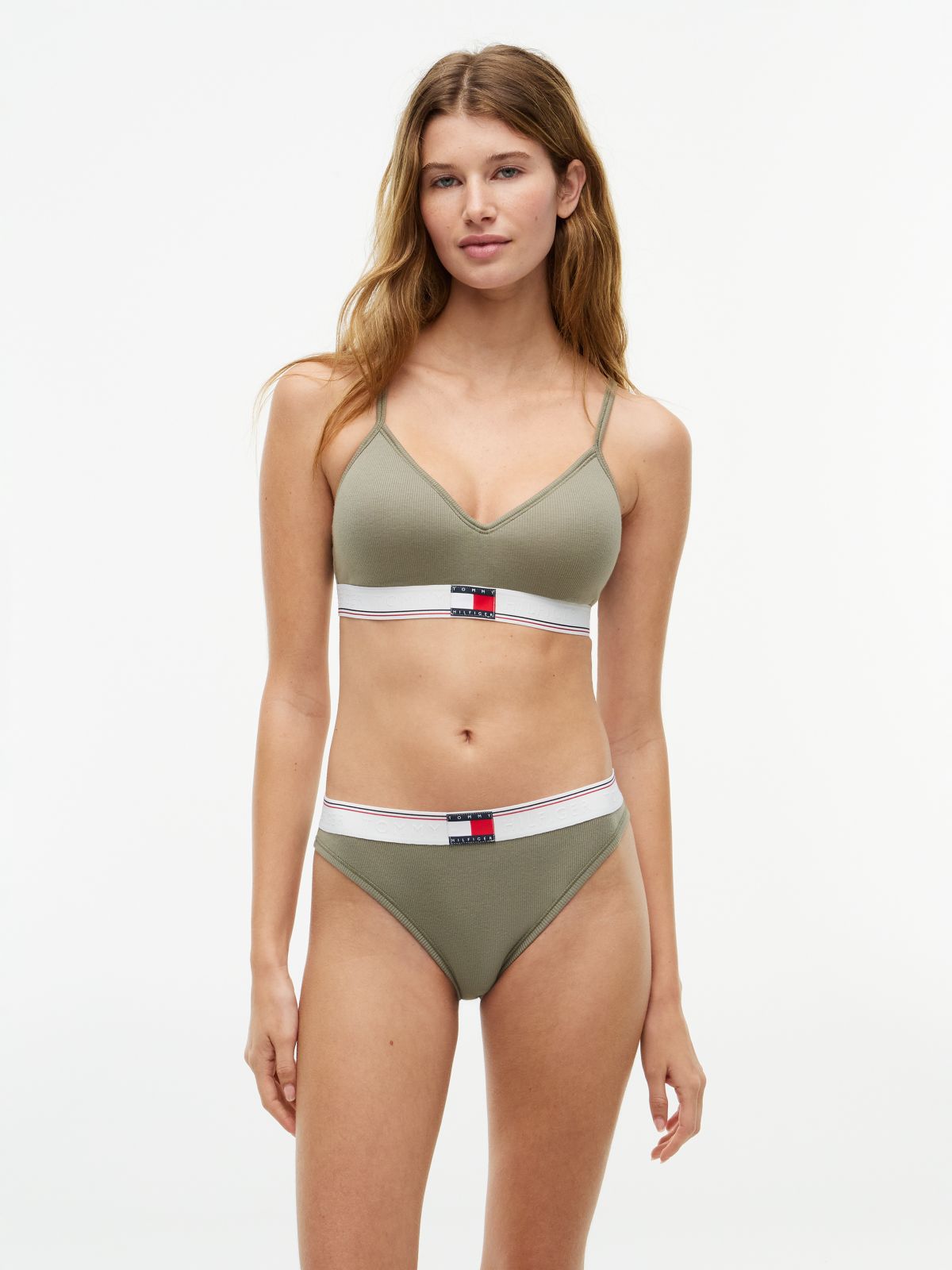 Global Stripe Ribbed Push-Up Bralette — Green