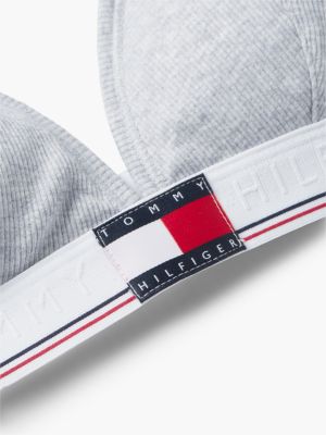 grey heritage flag logo ribbed triangle bra for women tommy hilfiger