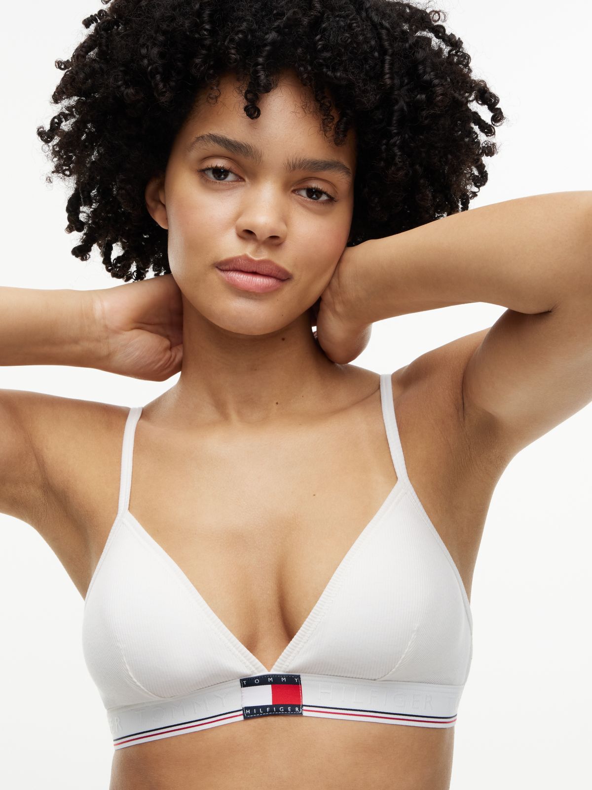 Heritage Flag Logo Ribbed Triangle Bra — White
