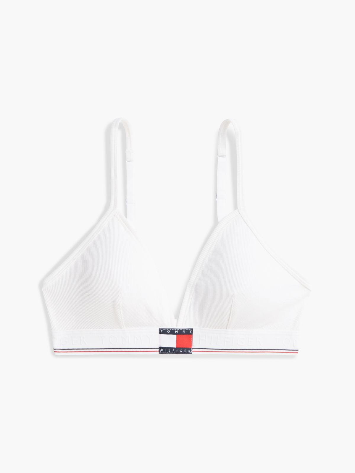 Heritage Flag Logo Ribbed Triangle Bra — White