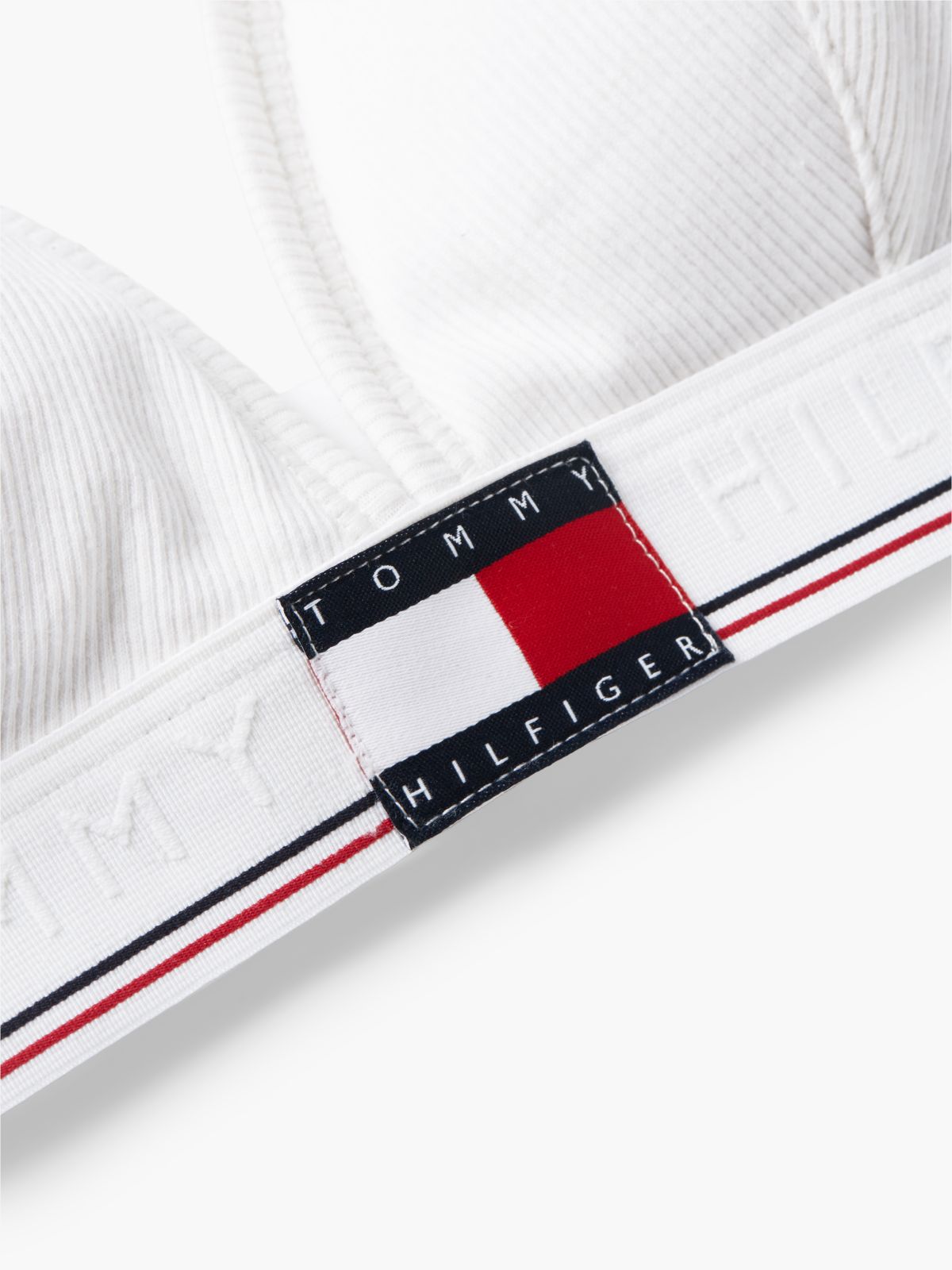 Heritage Flag Logo Ribbed Triangle Bra — White