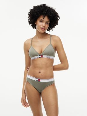 green heritage geribde string met vlaglogo voor dames - tommy hilfiger