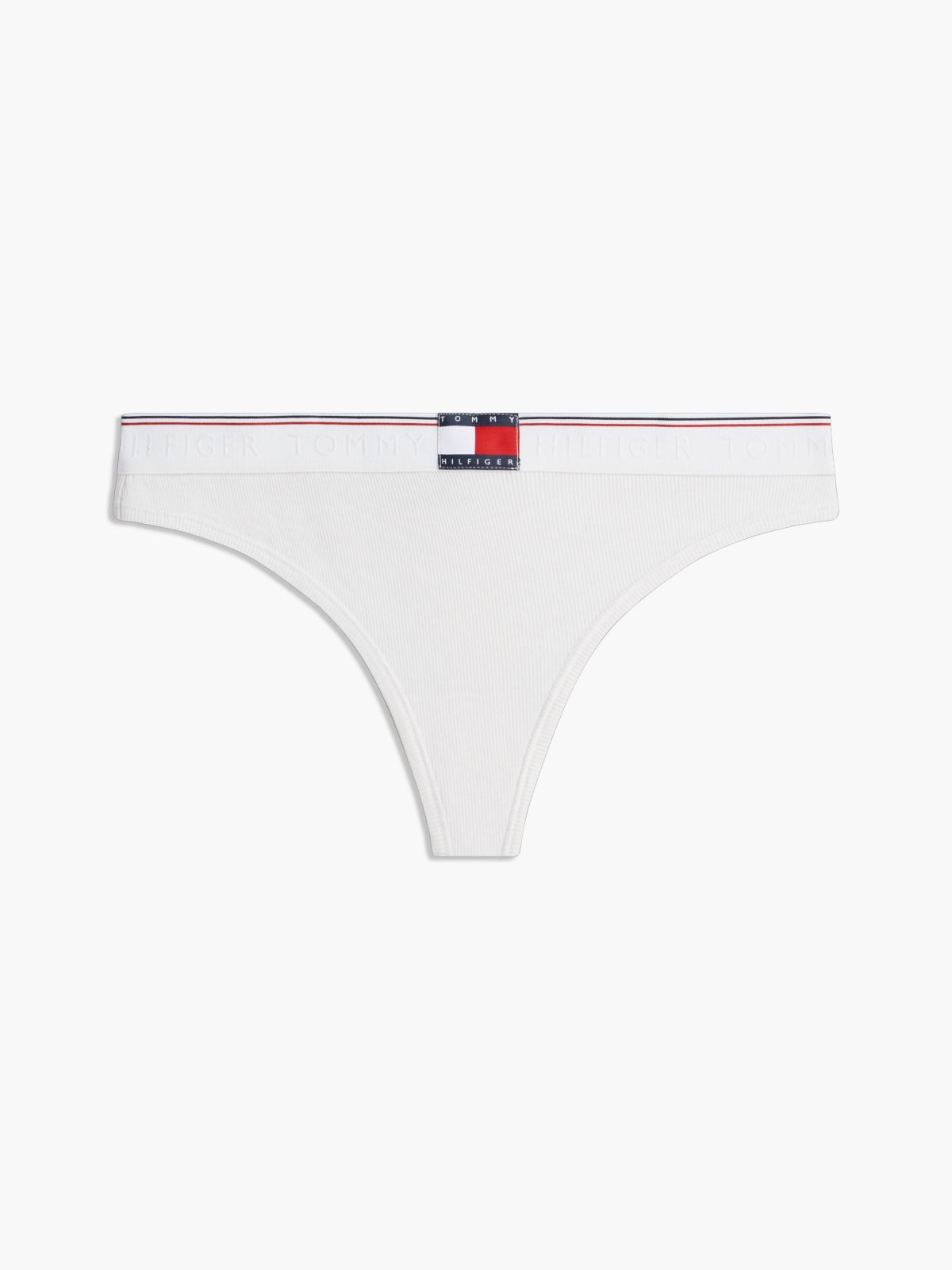 Heritage Flag Logo Ribbed Thong — White