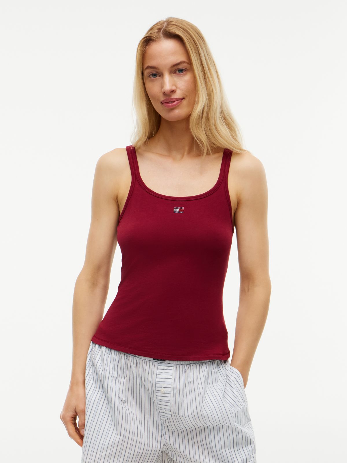 2-Pack Rhinestone Flag Lounge Tank Tops — White