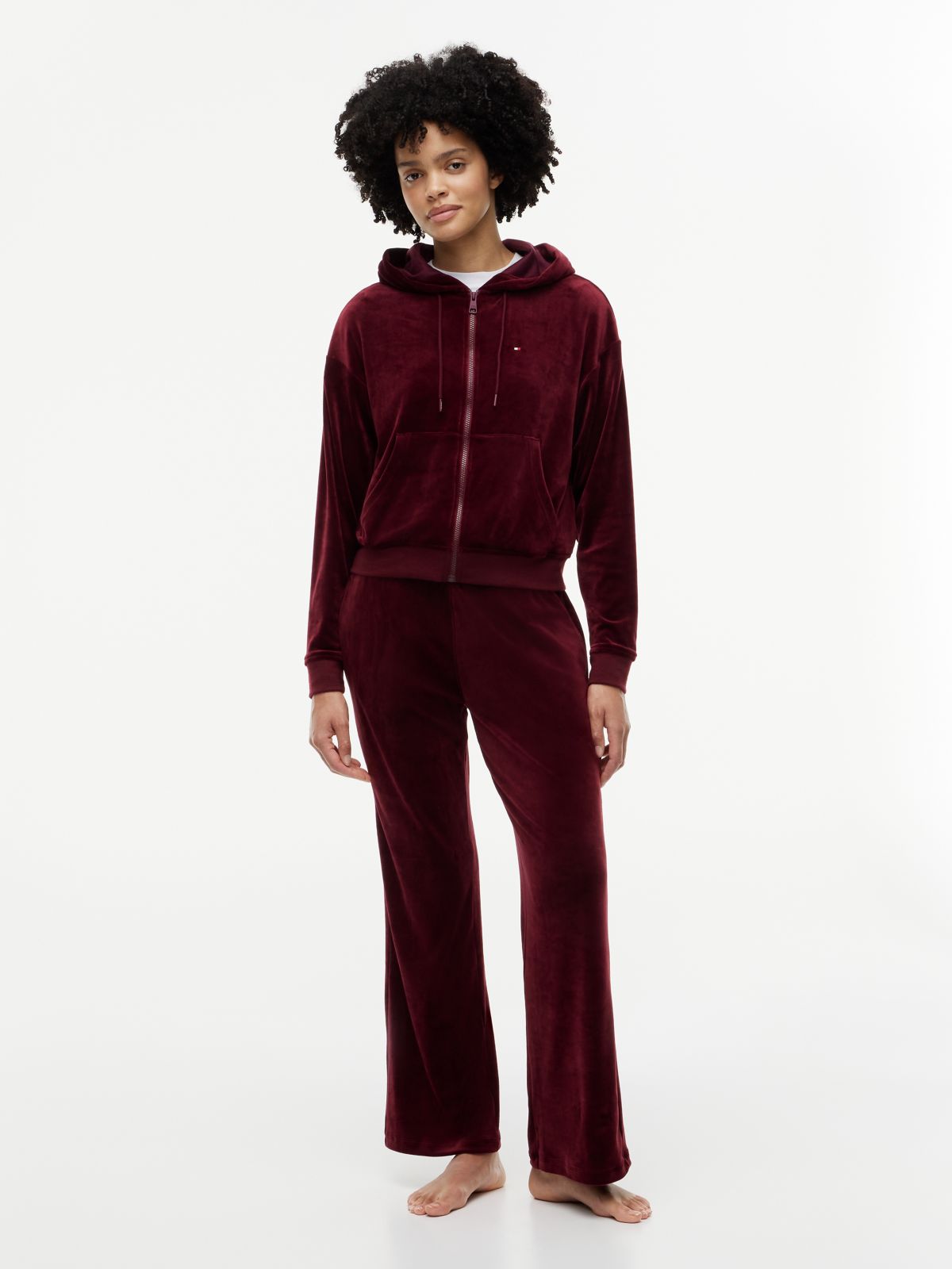 Essential Velour Relaxed Zip-Thru Lounge Hoody — Purple