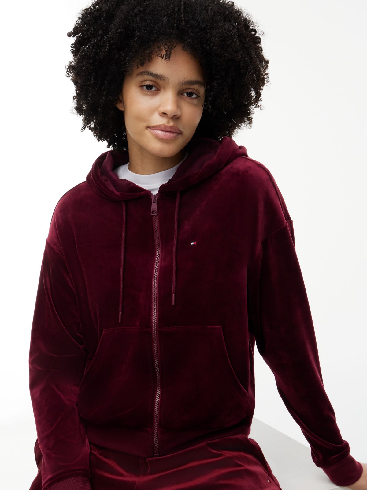 Essential Velour Relaxed Zip-Thru Lounge Hoody — Purple