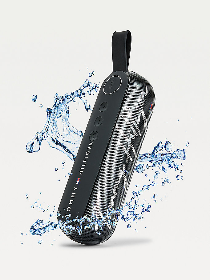 black signature logo water resistant wireless speaker for unisex tommy hilfiger