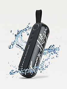black signature logo water resistant wireless speaker for unisex tommy hilfiger