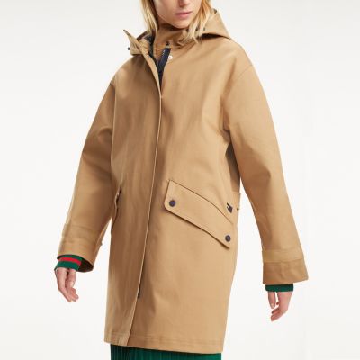 hooded mac coat