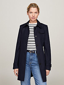 blauw heritage single-breasted trenchcoat voor dames - tommy hilfiger