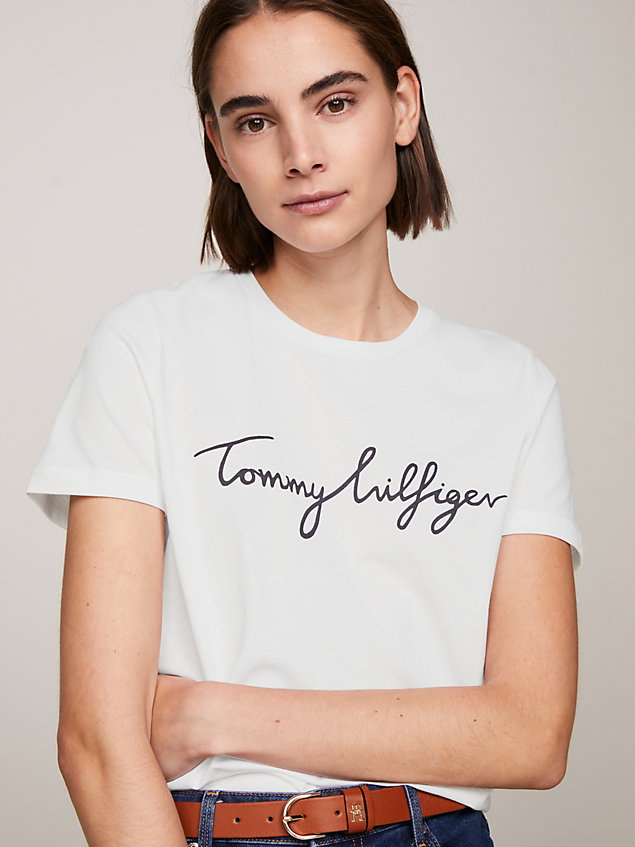 white heritage crew neck logo t-shirt for women tommy hilfiger