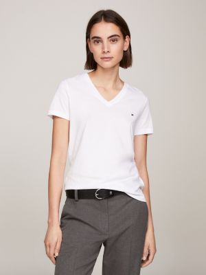 white heritage v-neck t-shirt for women tommy hilfiger