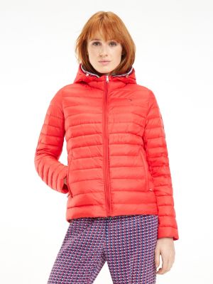 tommy hilfiger red puffer coat women's