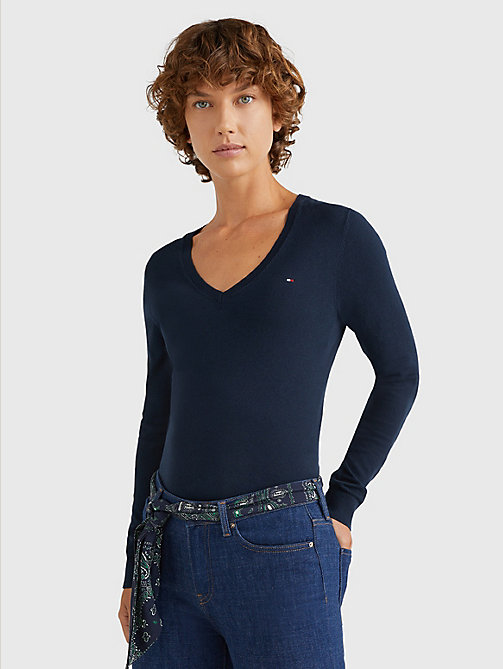 blau heritage pullover mit v-ausschnitt für damen - tommy hilfiger