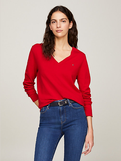 rot heritage pullover mit v-ausschnitt für women - tommy hilfiger