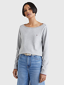 grey organic cotton boat neck jumper for women tommy hilfiger