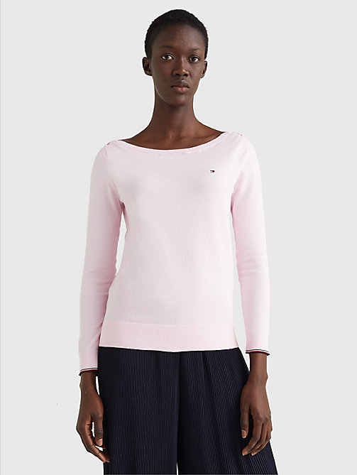 pink organic cotton boat neck jumper for women tommy hilfiger