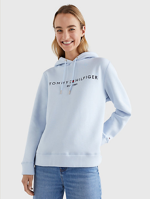 blauw regular fit hoodie met logo en trekkoord voor women - tommy hilfiger