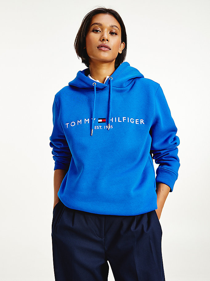 blue logo drawstring regular fit hoody for women tommy hilfiger