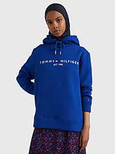 blau hoodie aus fleece mit logo für damen - tommy hilfiger