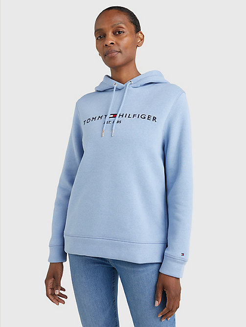 blue logo embroidery drawstring hoody for women tommy hilfiger