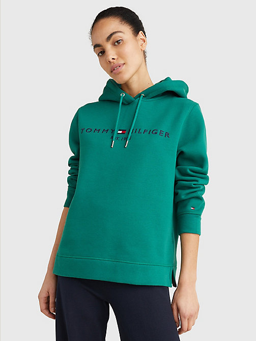 green logo embroidery drawstring hoody for women tommy hilfiger