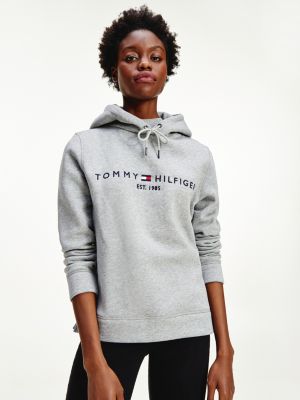 tommy hilfiger logo hoodie grey