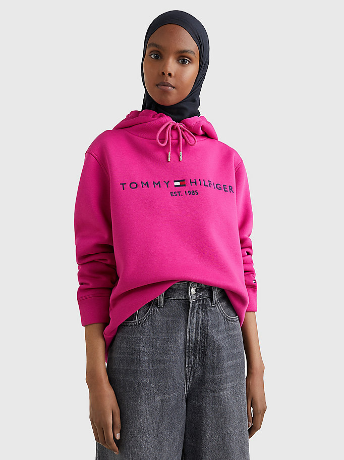 pink logo drawstring regular fit hoody for women tommy hilfiger