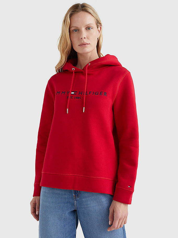 red logo drawstring regular fit hoody for women tommy hilfiger
