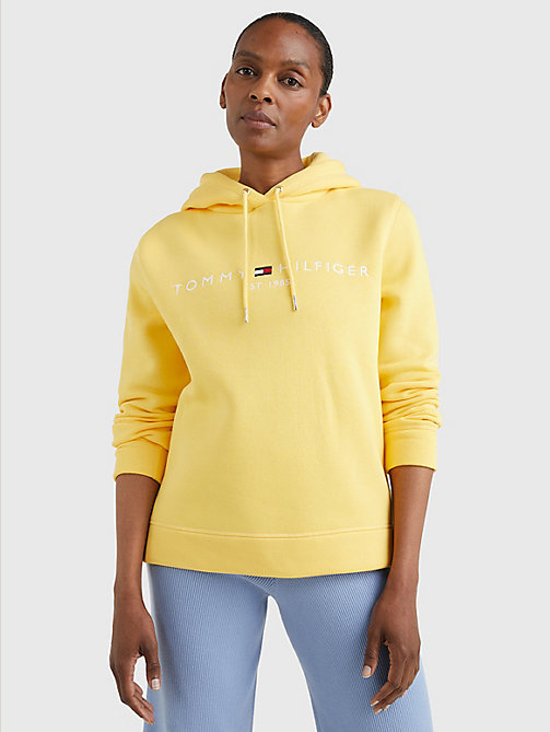 yellow logo embroidery drawstring hoody for women tommy hilfiger