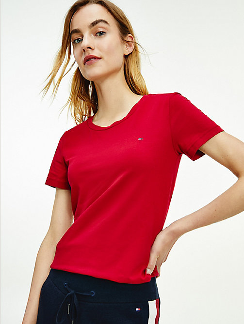 rot essentials rundhals-t-shirt für damen - tommy hilfiger