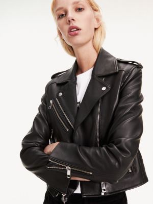 tommy hilfiger black leather jacket