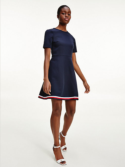 blue signature tape fit and flare dress for women tommy hilfiger