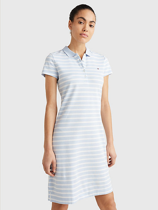 blue slim fit stripe polo dress for women tommy hilfiger