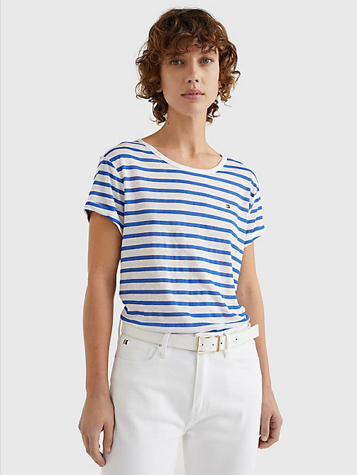white linen blend oversized t-shirt for women tommy hilfiger