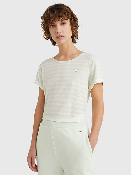 t-shirt oversize en lin mélangé vert pour femmes tommy hilfiger
