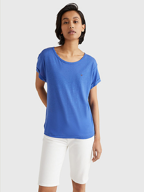 t-shirt oversize en lin mélangé bleu pour femmes tommy hilfiger