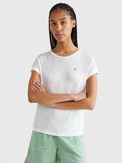 white linen blend oversized t-shirt for women tommy hilfiger