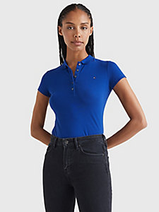 blue five-button placket slim fit polo for women tommy hilfiger