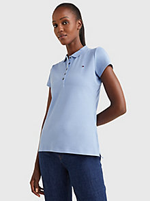 niebieski koszulka polo o wąskim kroju z guzikami dla kobiety - tommy hilfiger